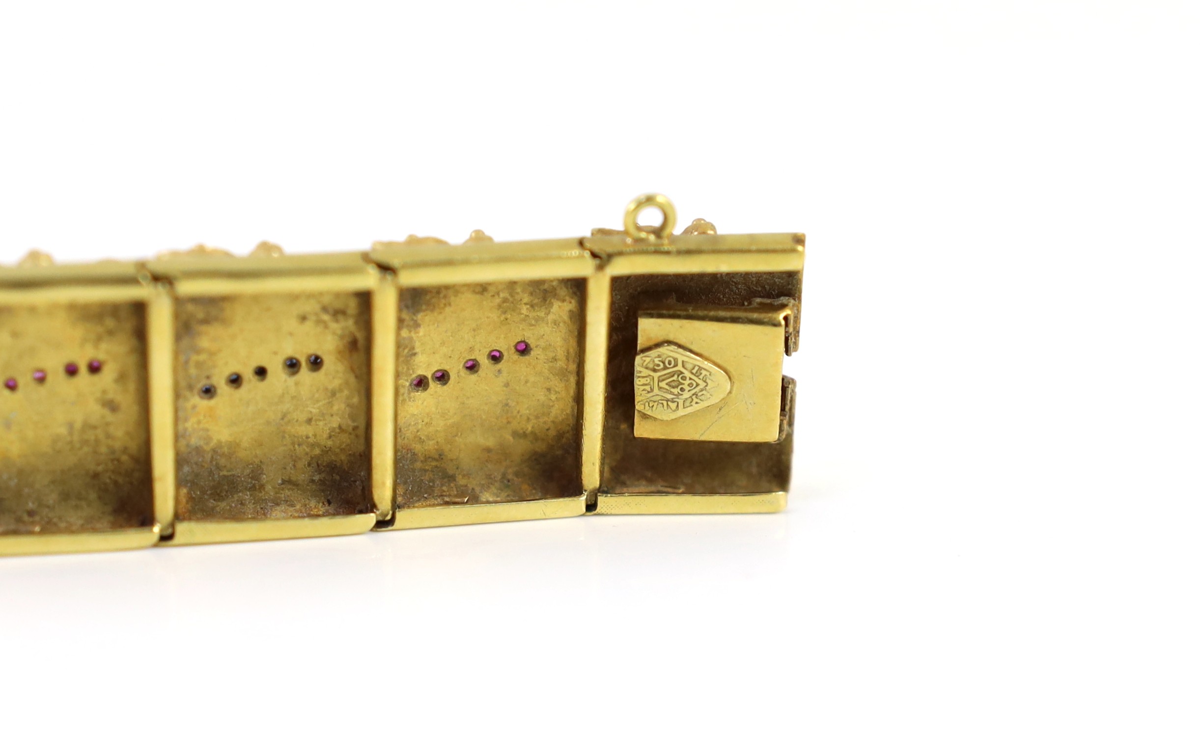 A mid 20th century Italian 18k gold and graduated ruby and sapphire set bracelet by Vendorafa